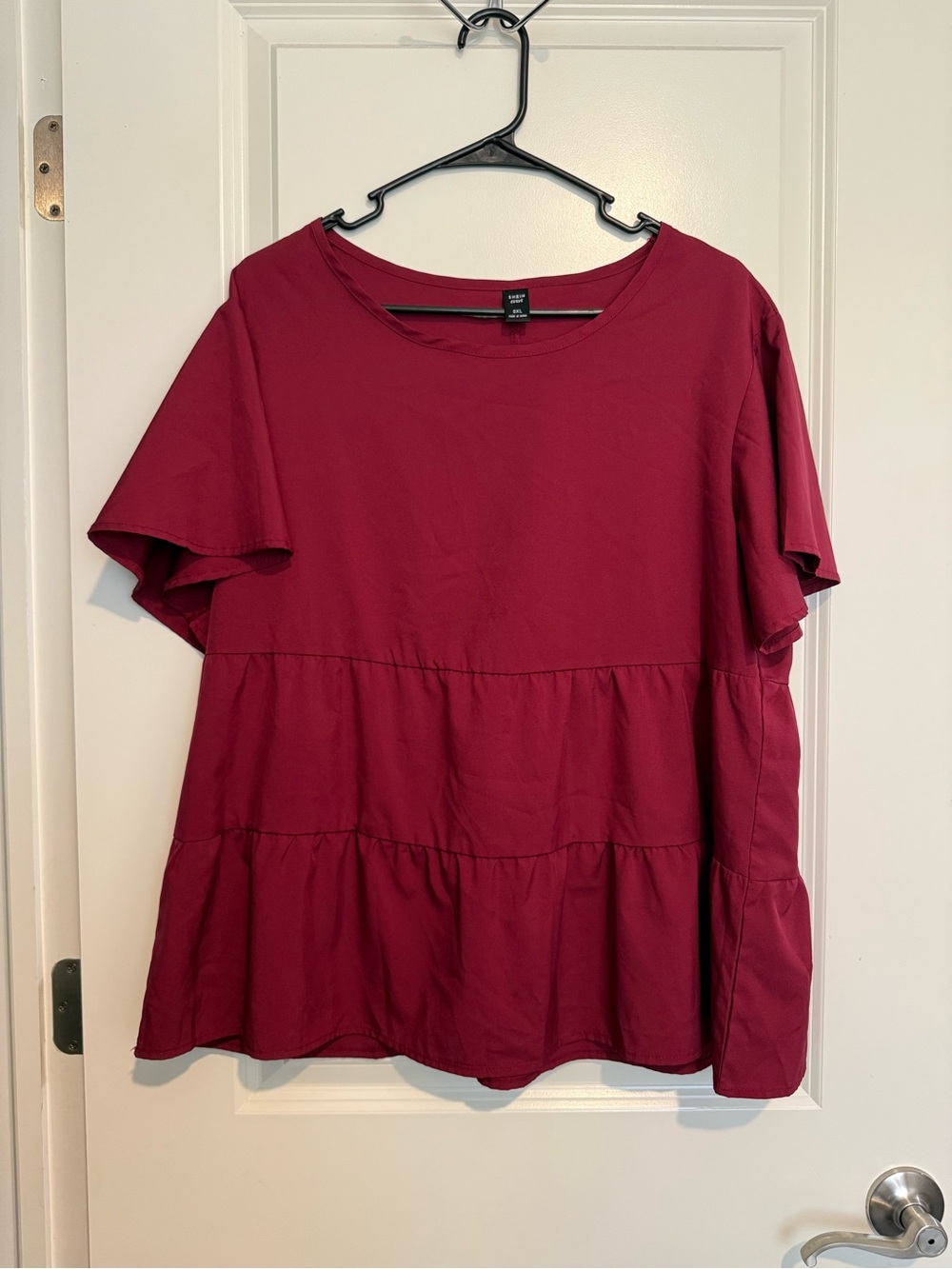 SHEIN CURVE Burgundy Short Sleeve Tiered Top in Women's Size 0XL